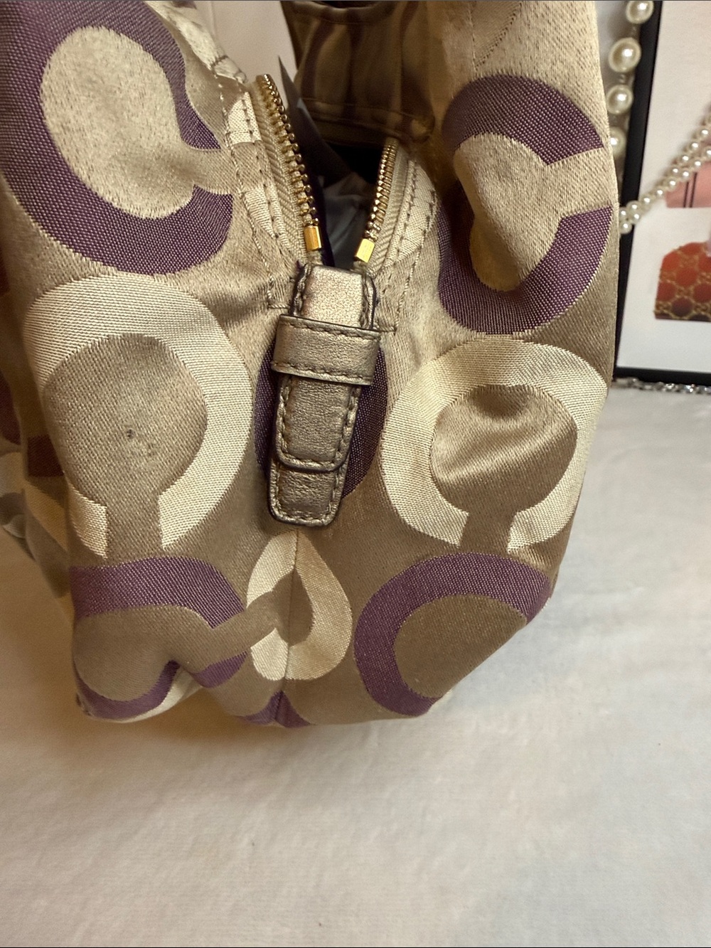 Coach Op Art Glam C1276-19844 Purple Satin Lined Metallic Bronze Shoulder Bag - Picture 4 of 12